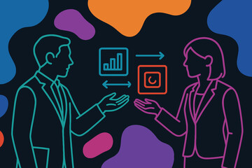 Business professionals collaborating and exchanging data and ideas