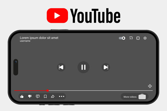 youtube smartphone mockup Mobile Phone Displaying Video Player Interface in Dark Mode Landscape View
