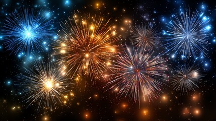 Fototapeta premium A vibrant display of fireworks lights up the night sky with bursts of color and creativity, symbolizing celebration and joy. Perfect for festive occasions and happy gatherings.