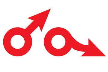 Bad sex. Erectile dysfunction. Prostatitis and Impotence. Sex problem. Male gender symbol. Flaccid soft penis. Infertility, pills for potency. Stock vector illustration isolated on white background.