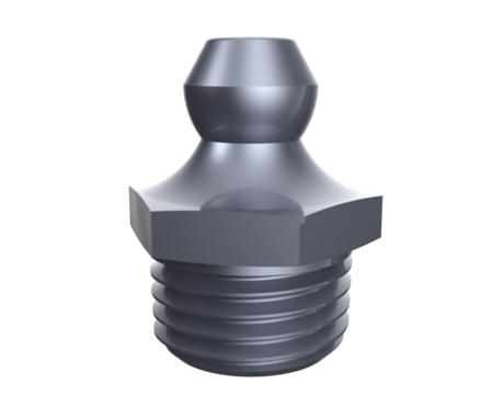 Essential Automotive and Industrial Maintenance Part: Precision 3D Render of Isolated Silver Zerk Nipple Lubrication Fitting Component - Chrome Finish Heavy Duty Mechanical Bearing Lube Point PNG HD.