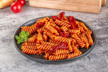 Italian fusilli pasta with tomatoes