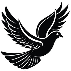 Obraz premium “Flying Dove Silhouette – Peace Bird Vector Icon, Black Winged Bird Illustration”