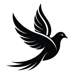 Obraz premium “Flying Dove Silhouette – Peace Bird Vector Icon, Black Winged Bird Illustration”