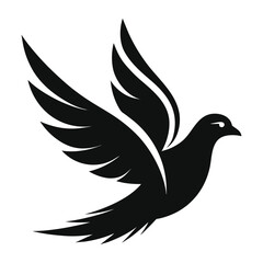 Obraz premium “Flying Dove Silhouette – Peace Bird Vector Icon, Black Winged Bird Illustration”