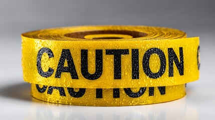 Bright yellow caution tape roll, a visual reminder of safety protocols, perfect for workplace training materials and hazard awareness campaigns