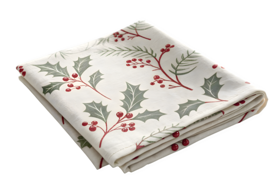 Folded Kitchen Towel with Holly Berry Print on Transparent Background - Powered by Adobe