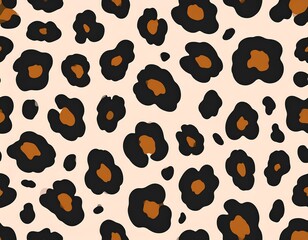 Fototapeta premium Graphic with a beige background featuring black and brown leopard spots, creating a seamless, natural, and fashionable pattern