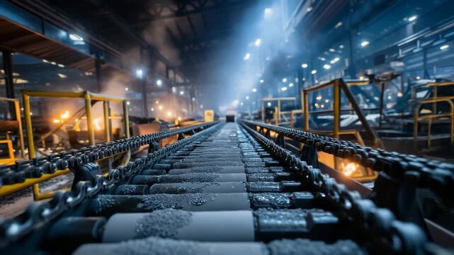 Conveyor belt system in modern steel factory