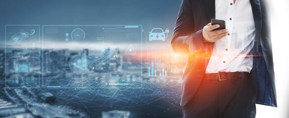 Technical layout of electric vehicle showing battery system, power control, traction motor, charging interface, and integration with renewable and smart energy sources Vouch