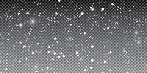 Falling snowflakes in transparent beauty, delicate and small, isolated on a clear background. Snowflake elements, snowy backdrop. Vector illustration of intense snowfall, snowflakes.