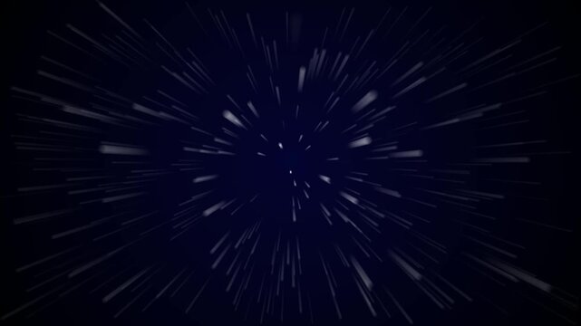 Hyperspace light streaks animation. Speed background light rays zoom. Hyperspace jump through the light to a distant space.