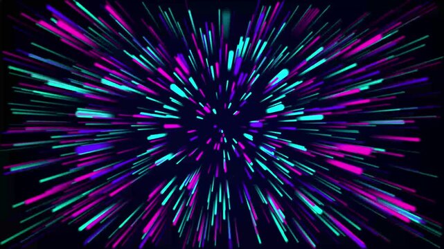 Hyperspace light streaks animation. Speed background light rays zoom. Hyperspace jump through the light to a distant space.