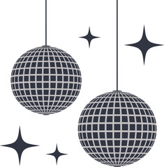 Two dark blue disco balls with starbursts party celebration
