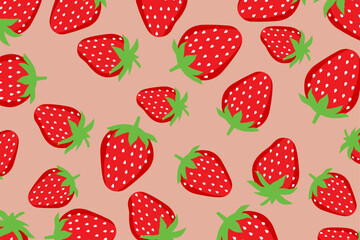 Bright strawberry seamless pattern with playful red fruits and green leaves on a soft background, perfect for wrapping paper, fabric, wallpaper, and cute decorative summer designs.