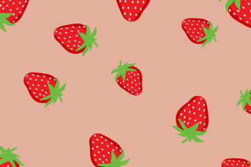 Strawberry seamless pattern with bright red fruits and green leaves on a soft background. Perfect for wrapping paper, fabric, wallpaper and decorative designs.