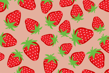 Strawberry seamless pattern with bright red fruits and green leaves on a soft background. Perfect for wrapping paper, fabric, wallpaper and decorative designs.