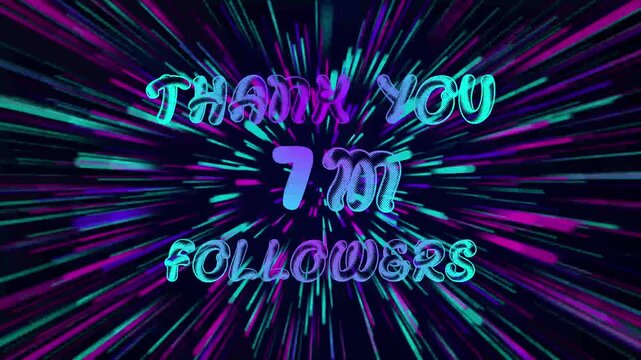 Thank You 2M Followers text Animation. Speed background light rays zoom.
