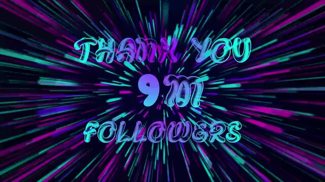 Thank You 2M Followers text Animation. Speed background light rays zoom.