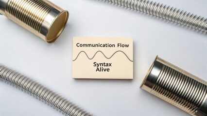 Communication Flow Concept with Vintage Cans, Wire Spiral, and Simple Graphic Design for Creative Projects and Marketing Needs