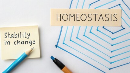 Concept of homeostasis represented by stability in change illustrated with geometric lines and notes on a work surface