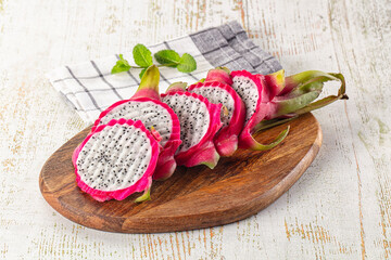 Ripe juicy dragon fruit Pitahaya slices