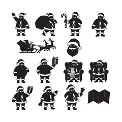 Santa Claus Silhouette Vector Set: Christmas and New Year Holiday Graphics Collection