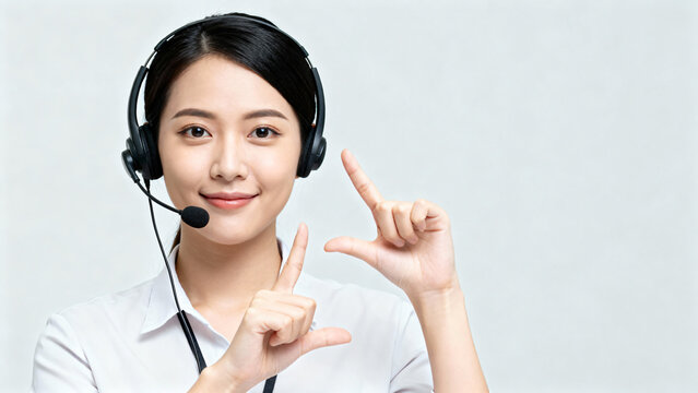 Professional Woman with Headset Gesturing in Studio for Communication and Support