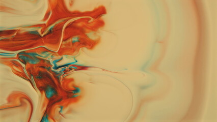 Vibrant abstract fluid art with cream, orange, and teal liquid swirls