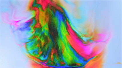 Vibrant fluid art with swirling colors and shimmering particles