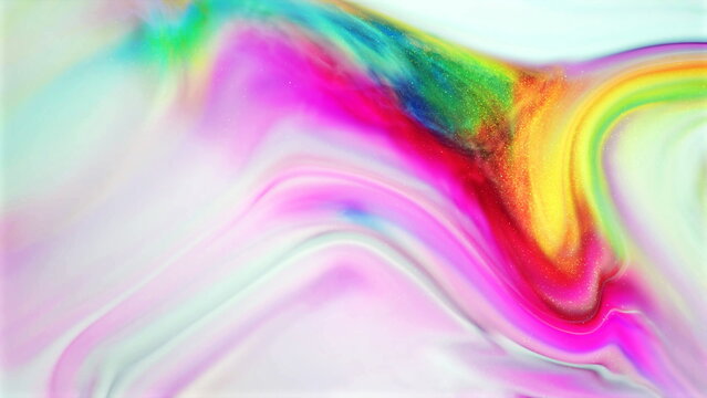Vibrant abstract fluid art with shimmering colors and dynamic swirls