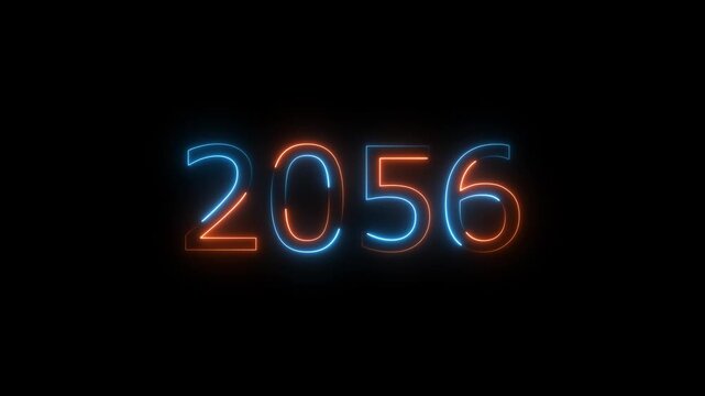 Glowing neon business number 2056 text animation futuristic 4K video.