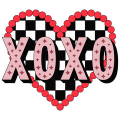 Heartfelt XOXO design with trendy checkerboard pattern and star accents, expressing love and affection in a fun, modern way for Valentine's Day designs
