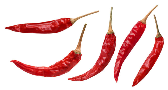 dried red chilies isolated, transparent PNG, PNG format, set