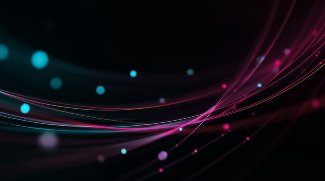 Soft neon light trails in cyan and magenta against black