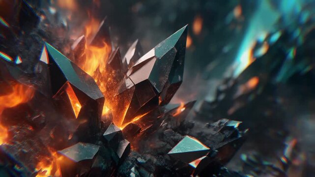 Fiery Dark Crystal Formation Abstract Background