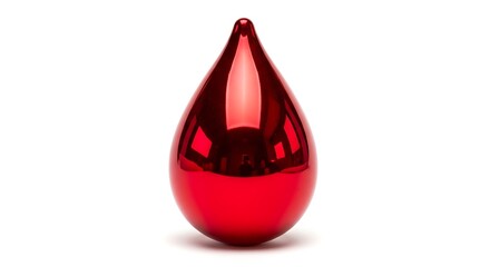 A single shiny metallic red drop isolated on a white background.