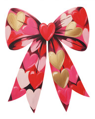 Charming heart-adorned bow for Valentine's Day celebrations, adding a touch of romance and elegance to gifts and decorations with its unique heart design