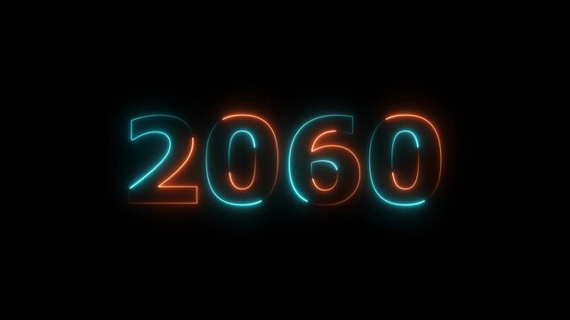 Glowing neon business number 2060 text animation futuristic 4K video.