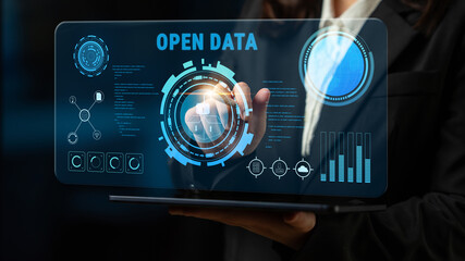 The concept of open data for public information and government transparency. A dashboard for...