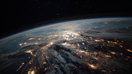 Fototapeta premium A view of the Earth at night, with the lights of cities and towns visible from space