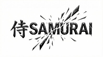 Shadow Afterimage Samurai Kanji and SAMURAI Text Typography with Ghost Motion Trails and Dark Smoky Ninja Battle Effect on White Background-Generative AI