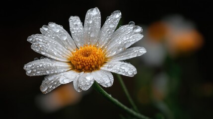 A close up of a white flower with droplets of water on it. The flower is the main focus of the image, and the water droplets add a sense of freshness and life to the scene