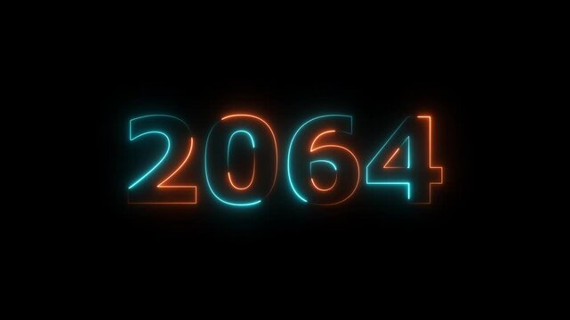 Glowing neon business number 2064 text animation futuristic 4K video.