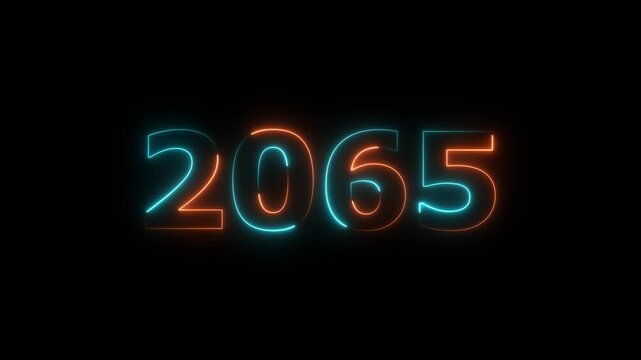 Glowing neon business number 2065 text animation futuristic 4K video.