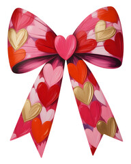 Elegant pink bow with red and gold hearts for Valentine's Day gifts, romantic celebrations, and heartfelt decorations, perfect for love themed designs