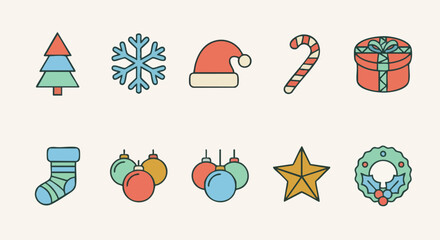 Fototapeta premium Flat Holiday Icons Bundle — Christmas Vector Graphics