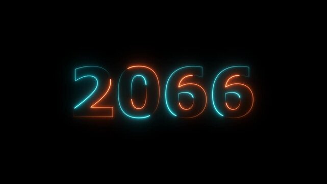 Glowing neon business number 2066 text animation futuristic 4K video.