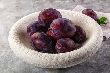 Ripe sweet fresh juicy plums