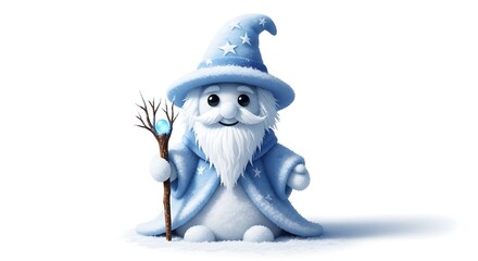 Charming little ice wizard character with a magical staff.